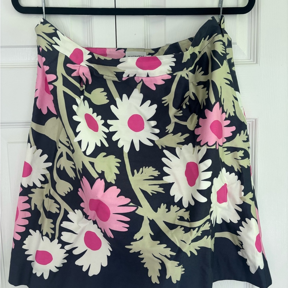 Marimekko for Anthropologie Floral A-Line Skirt in Pink and White